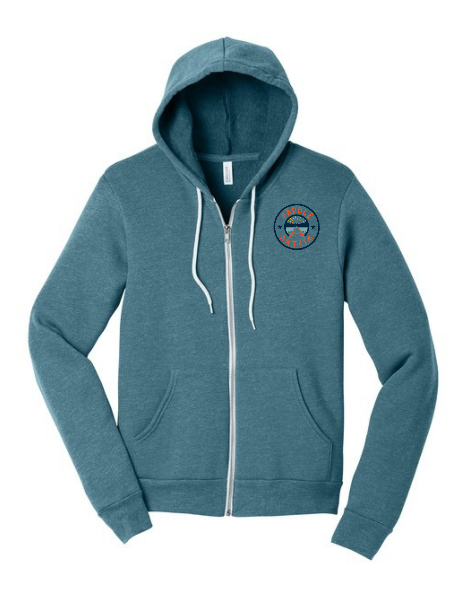 PRE SALE - Heather Deep Teal Bella + Canvas Sponge Fleece Zip Up Hoodie - New Paddle Antrim Logo